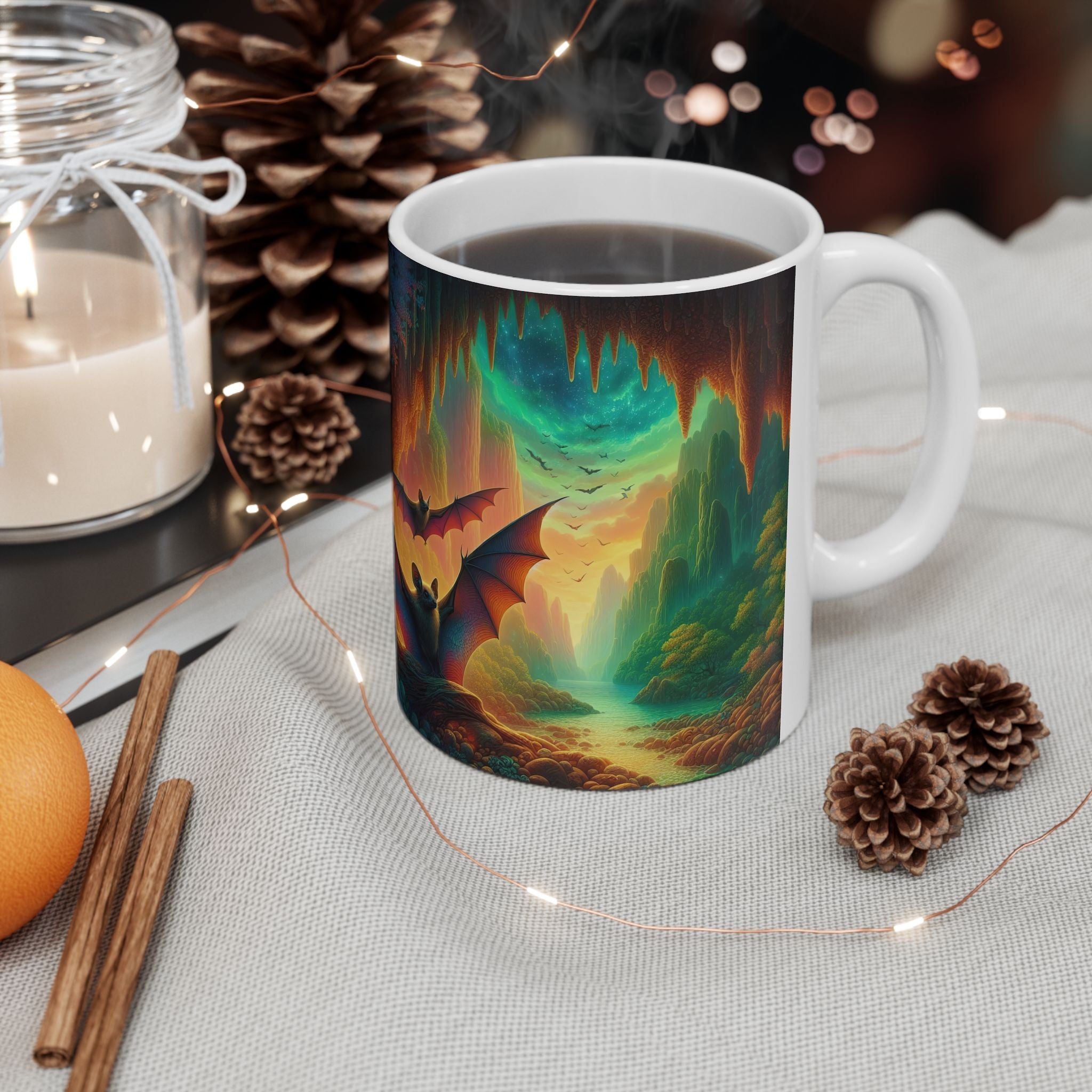 Fantasy Nature Mug with Bat Paradise Design – 11oz & 15oz - Gregg Acini Adoree Designs - Mug