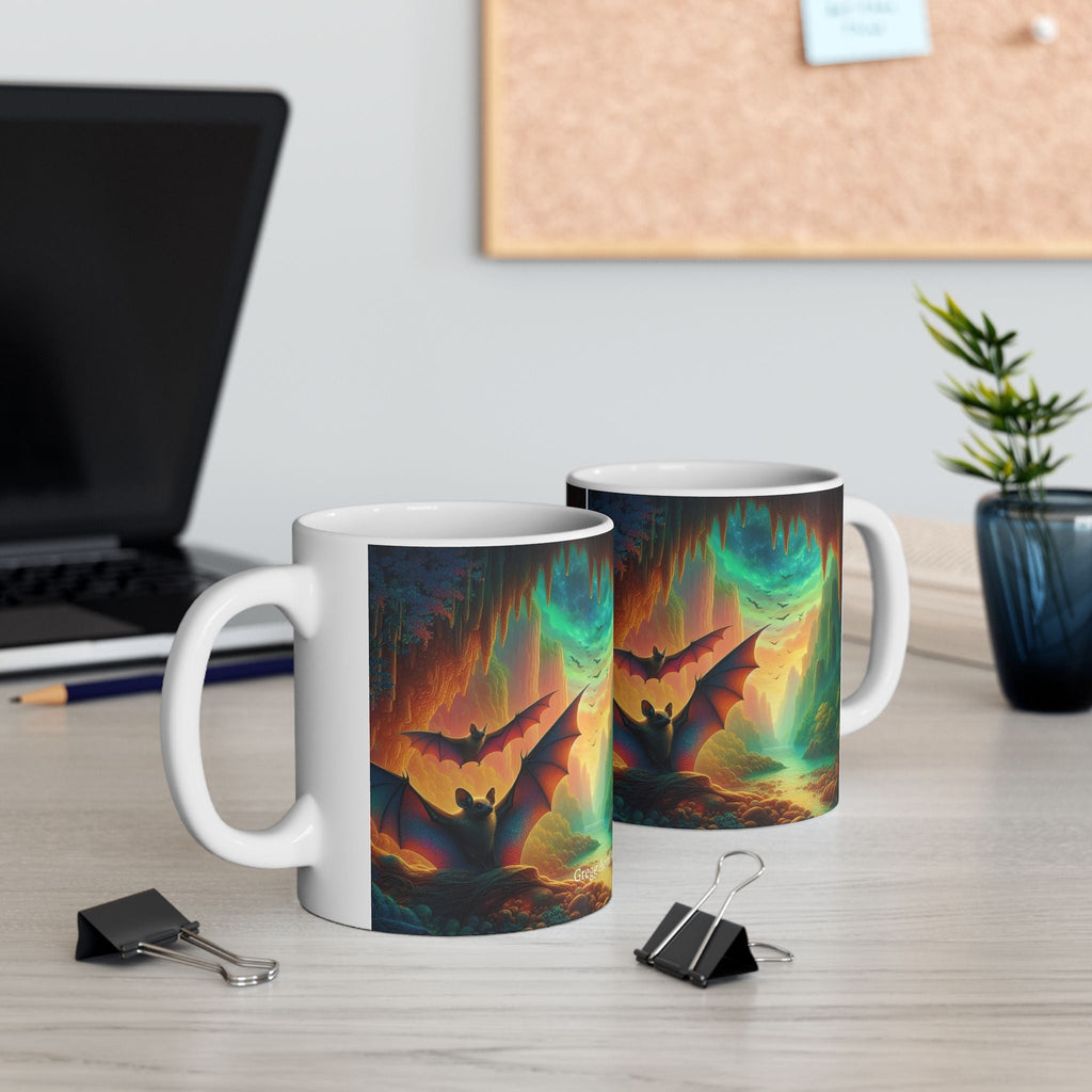Fantasy Nature Mug with Bat Paradise Design – 11oz & 15oz - Gregg Acini Adoree Designs - Mug