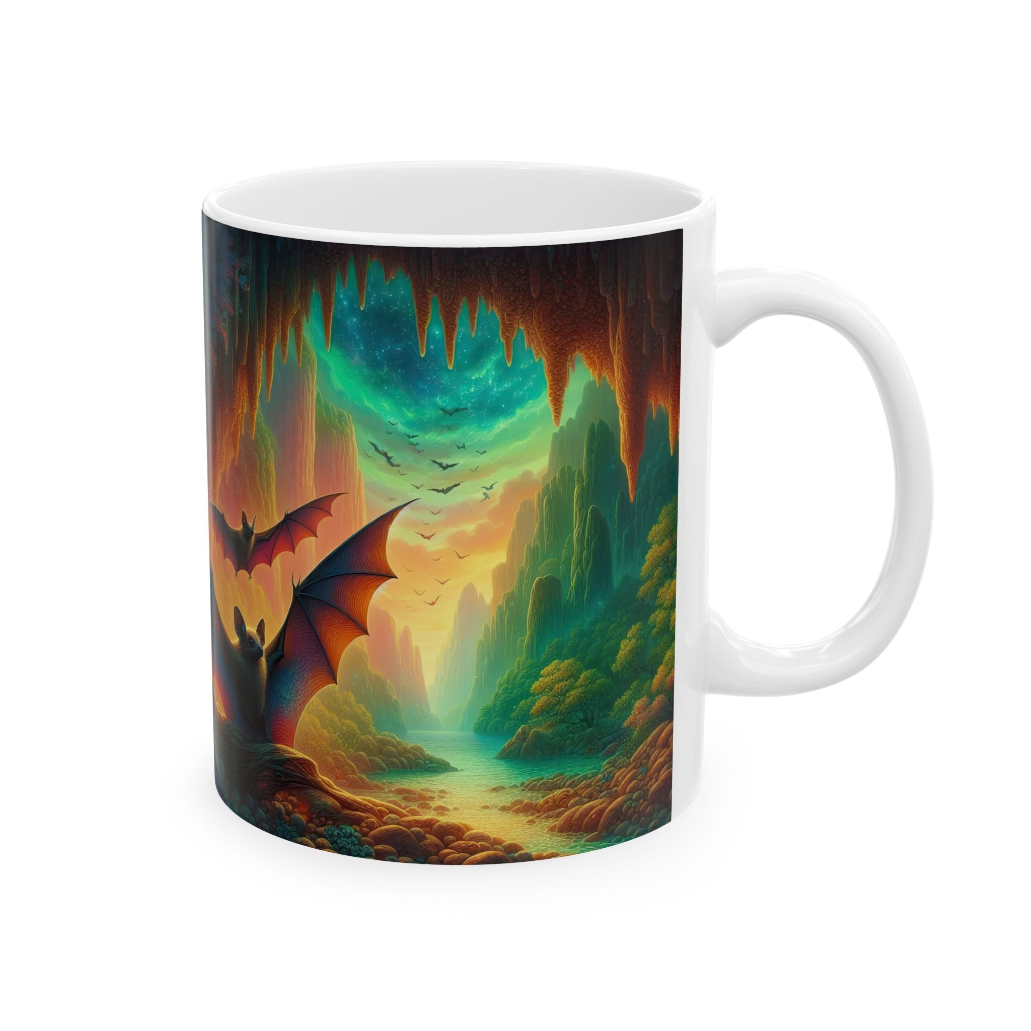 Fantasy Nature Mug with Bat Paradise Design – 11oz & 15oz - Gregg Acini Adoree Designs - Mug