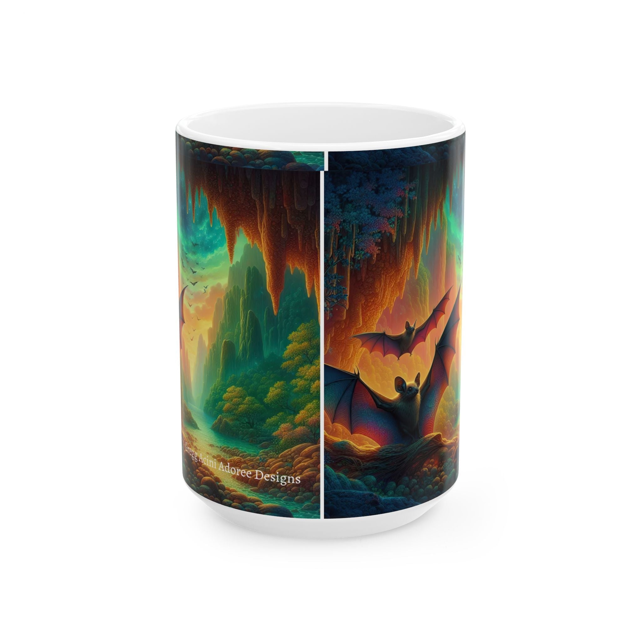 Fantasy Nature Mug with Bat Paradise Design – 11oz & 15oz - Gregg Acini Adoree Designs - Mug