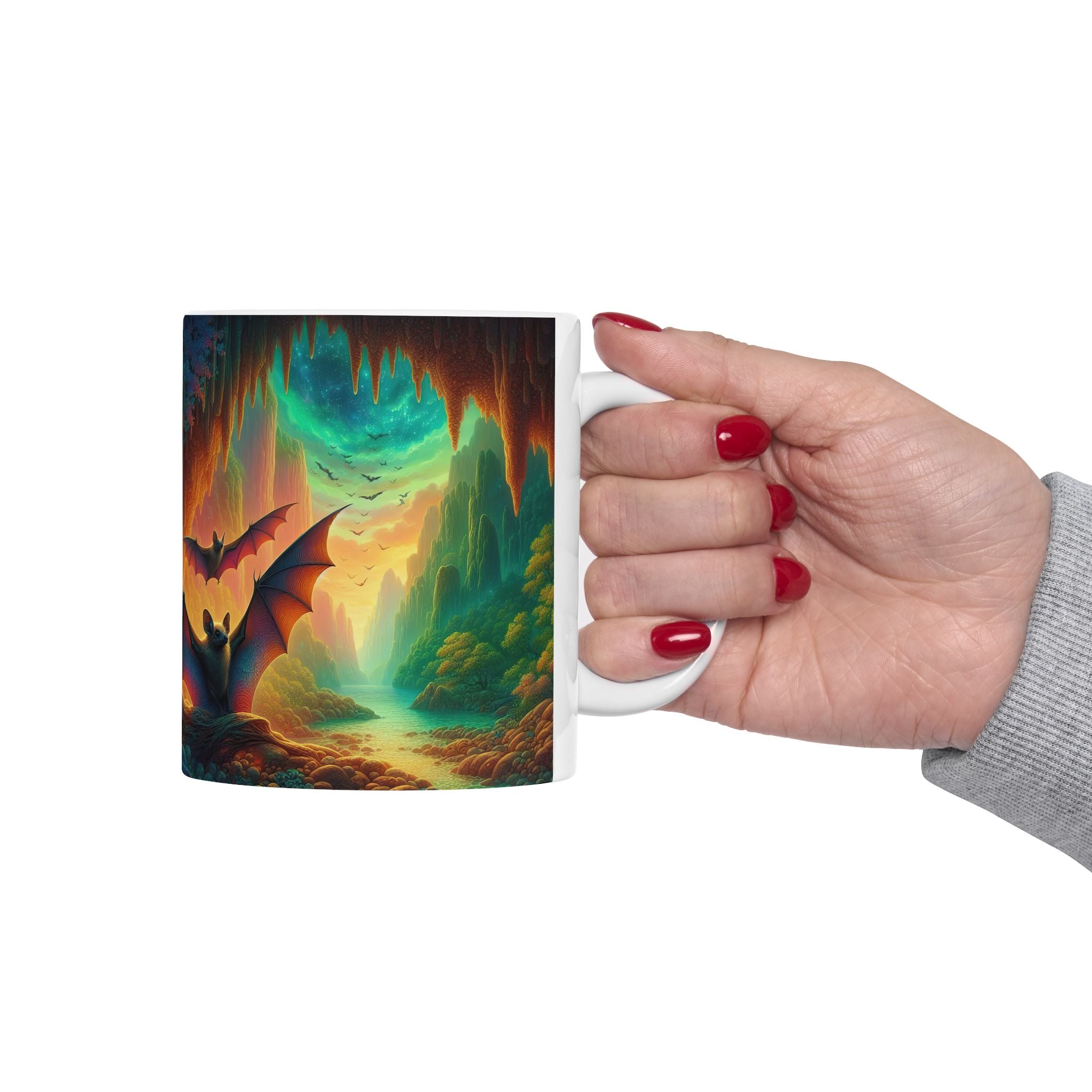 Fantasy Nature Mug with Bat Paradise Design – 11oz & 15oz - Gregg Acini Adoree Designs - Mug