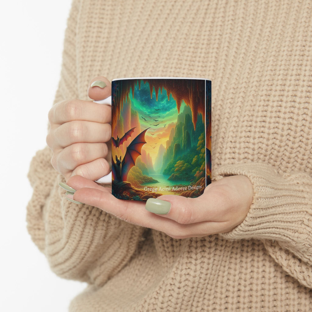 Fantasy Nature Mug with Bat Paradise Design – 11oz & 15oz - Gregg Acini Adoree Designs - Mug