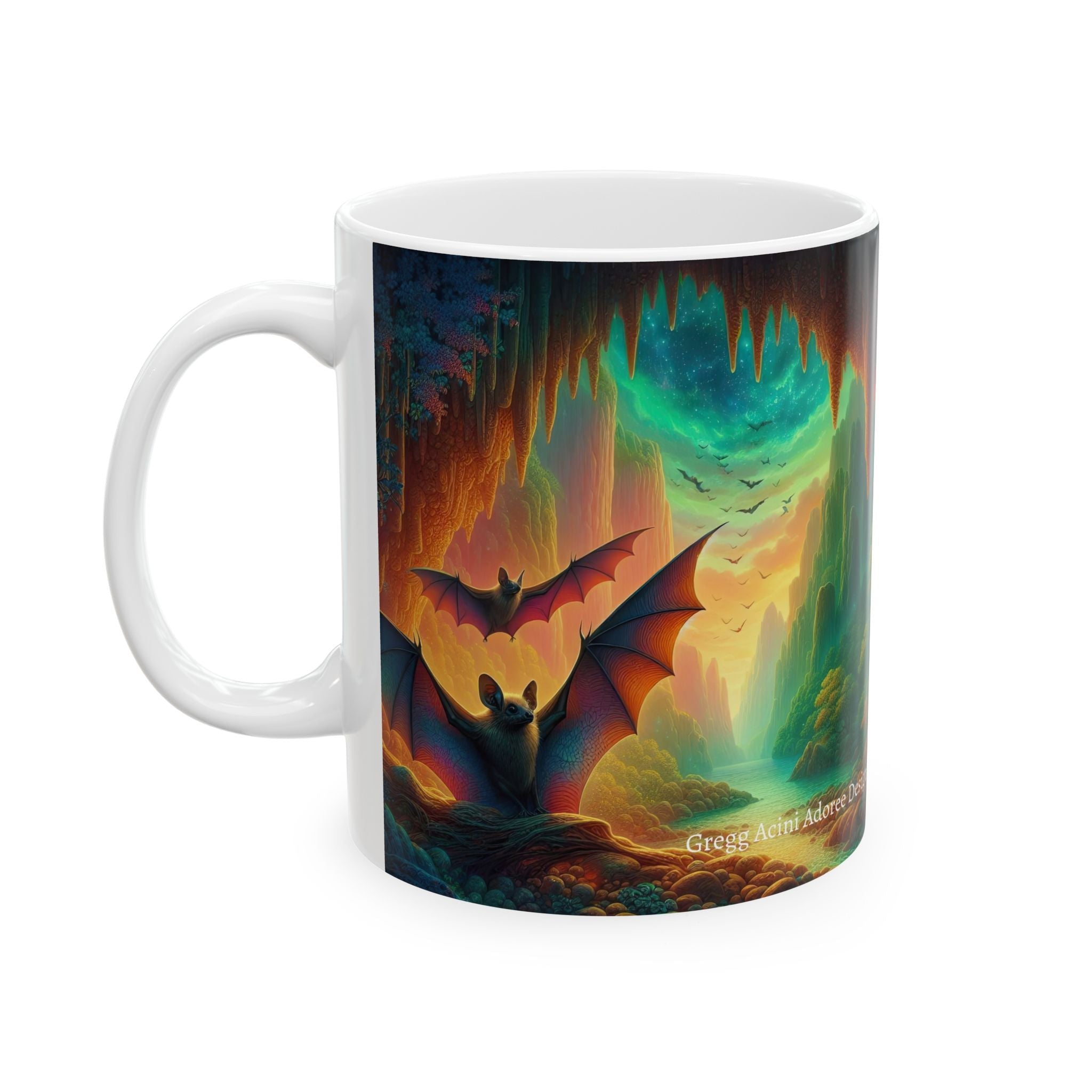Fantasy Nature Mug with Bat Paradise Design – 11oz & 15oz - Gregg Acini Adoree Designs - Mug
