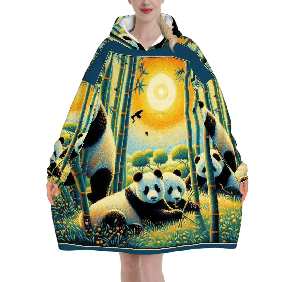 Panda Family Adult Blanket Hoodie