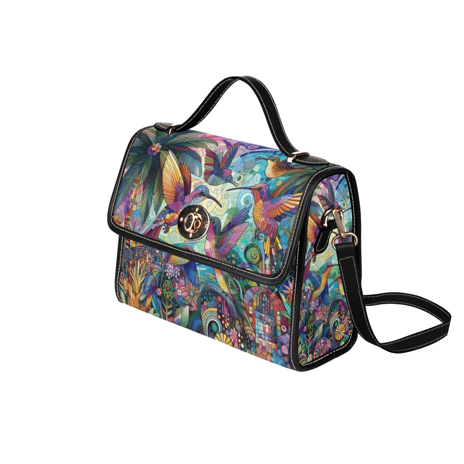 Hummingbird Kaleidoscope Satchel Waterproof Canvas Bag