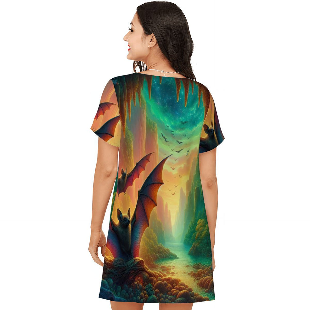 Loose Short-Sleeve Nightgown (Multiple Designs Set 1 - First image shows selected design)