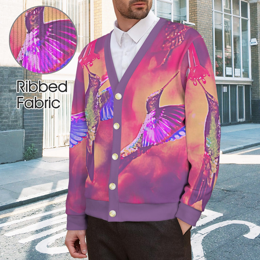 Shrine Hummingbird Men's Ribbed Cardigan (Model H73)