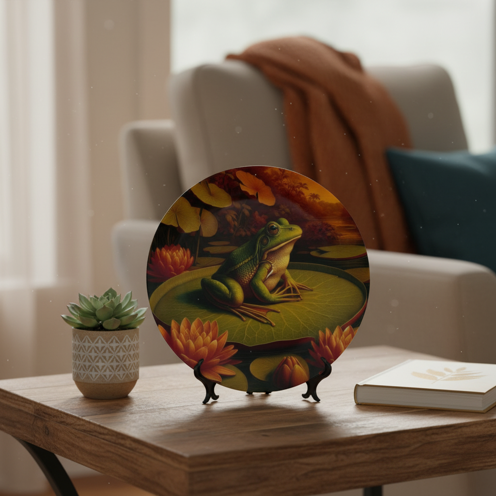Frog on a Lily Pad Decorative Plate Lifestyle