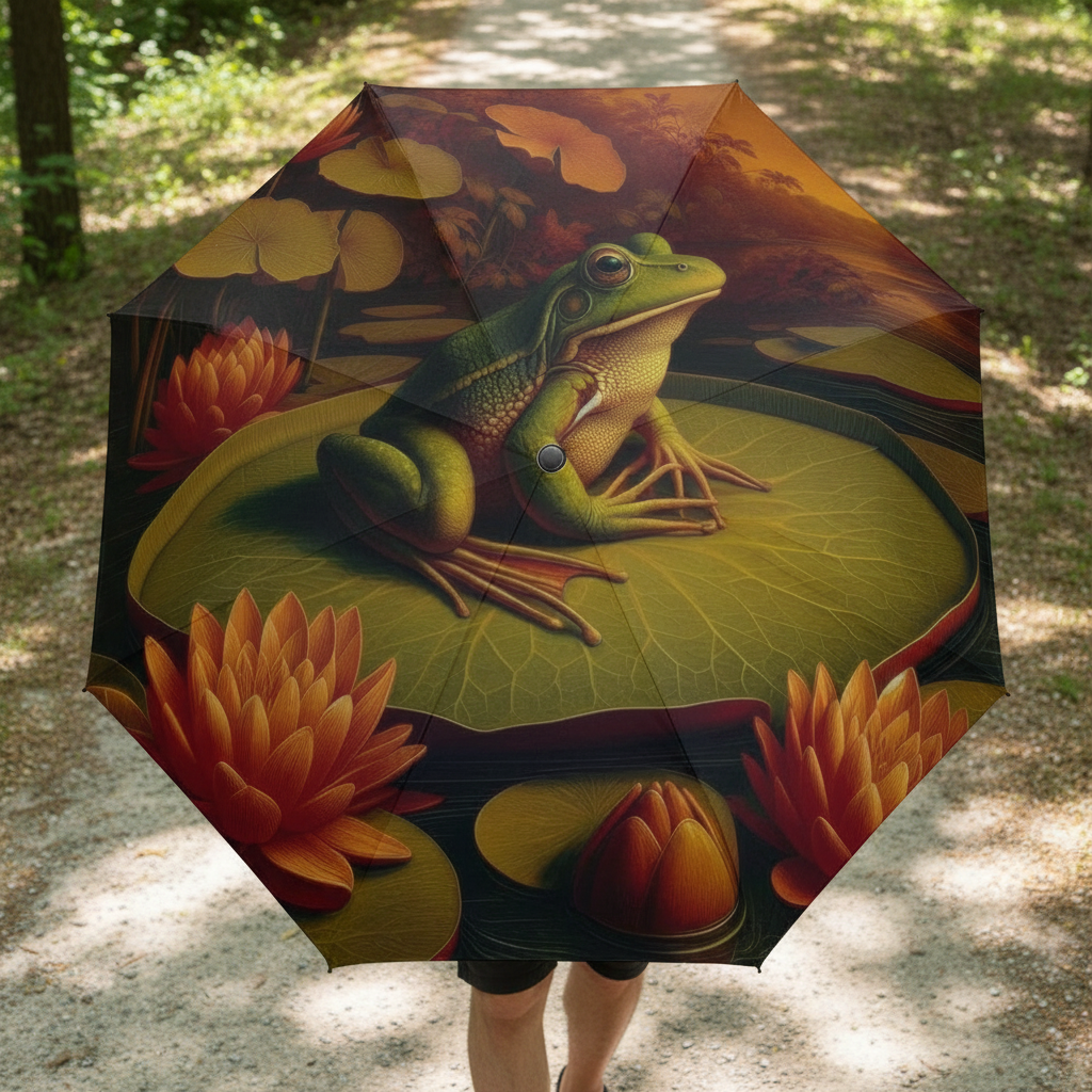Frog on a Lily Pad Umbrella - Overhead Held