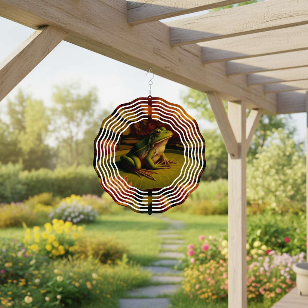 Frog on a Lily Pad Wind Spinner - Porch Beam