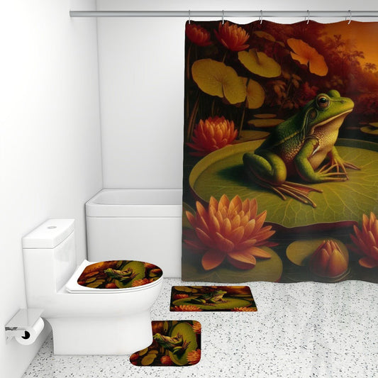 Frog on a Lilypad Bathroom Rugs Set with Shower Curtain 4 pcs - Gregg Acini Adoree Designs - Bathroom Decor