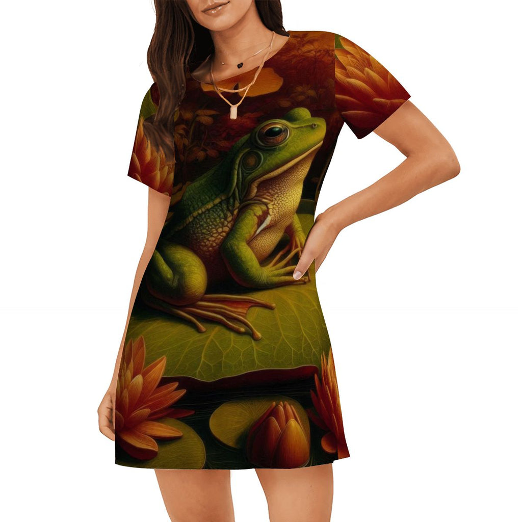 Frog on a Lilypad Loose Short - Sleeve Nightgown - Gregg Acini Adoree Designs - Women's Pajamas