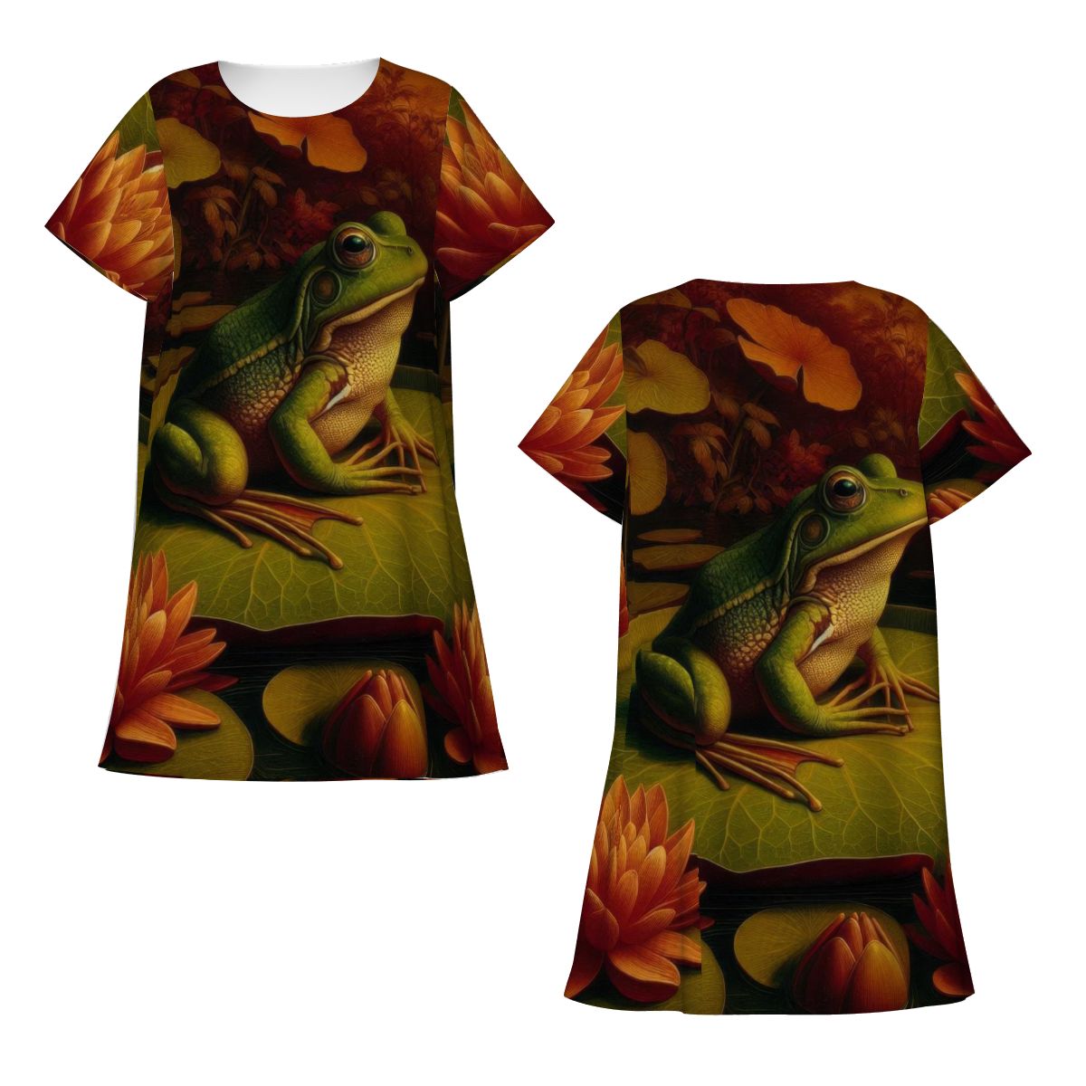 Frog on a Lilypad Loose Short - Sleeve Nightgown - Gregg Acini Adoree Designs - Women's Pajamas