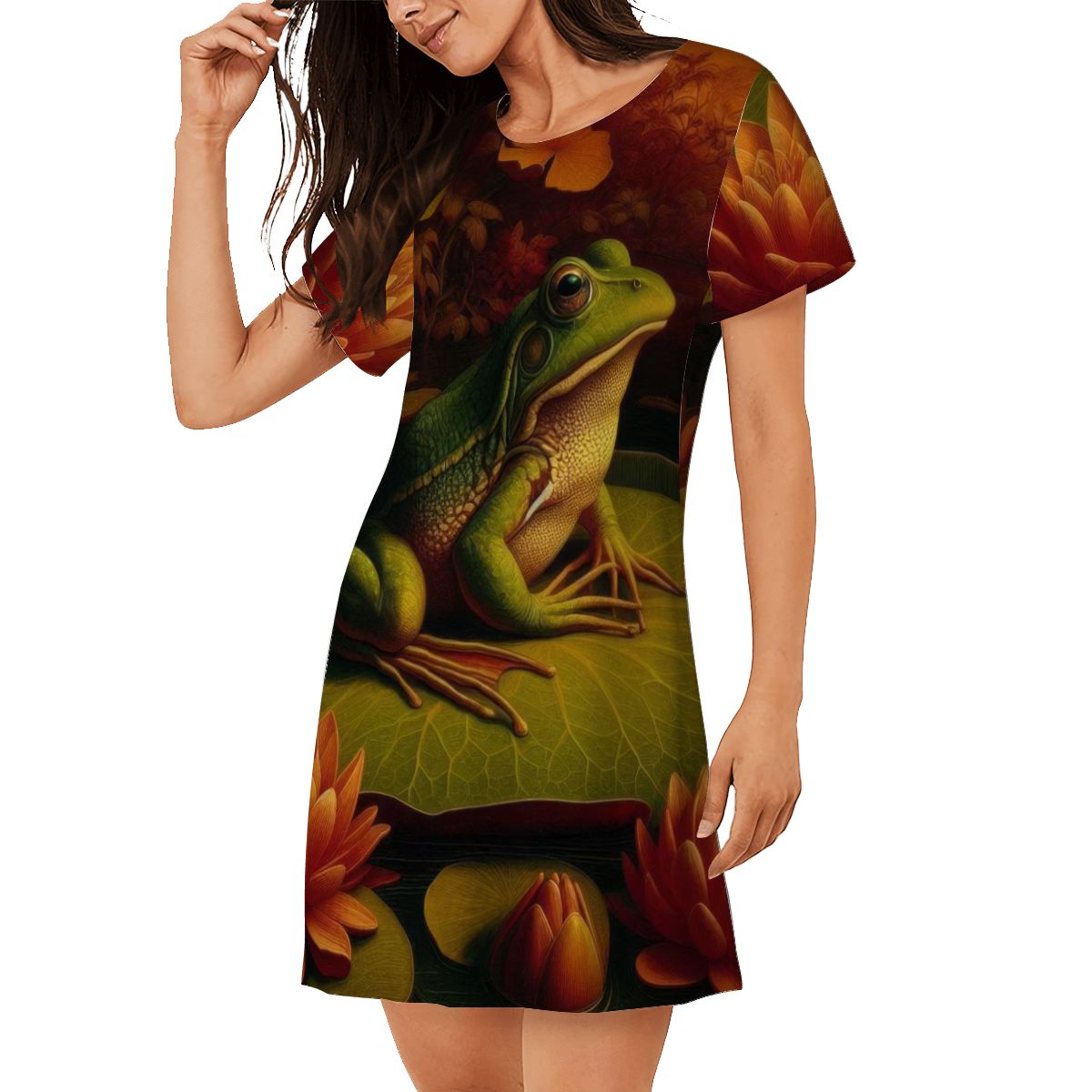 Frog on a Lilypad Loose Short - Sleeve Nightgown - Gregg Acini Adoree Designs - Women's Pajamas