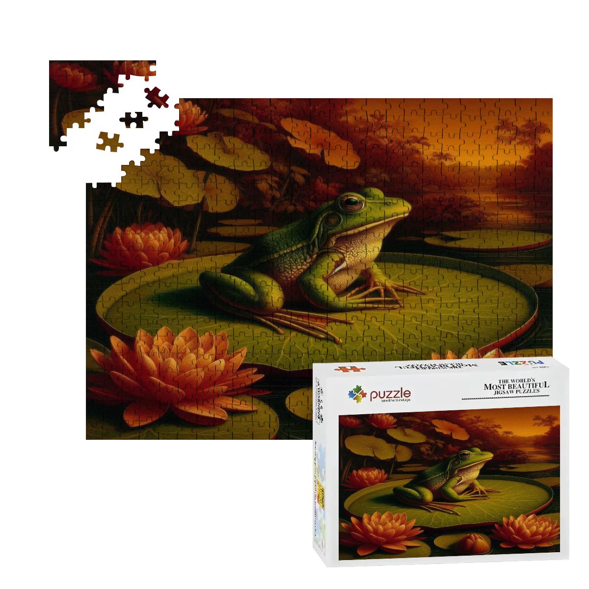 Frog on a Lilypad Wooden Jigsaw Puzzles 500 pcs - Gregg Acini Adoree Designs - Jigsaw Puzzle