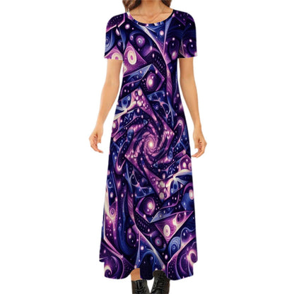 Galactic Purple Crew Neck Short Sleeve Maxi Dress - Gregg Acini Adoree Designs - Dress