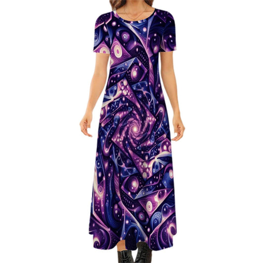 Galactic Purple Crew Neck Short Sleeve Maxi Dress - Gregg Acini Adoree Designs - Dress