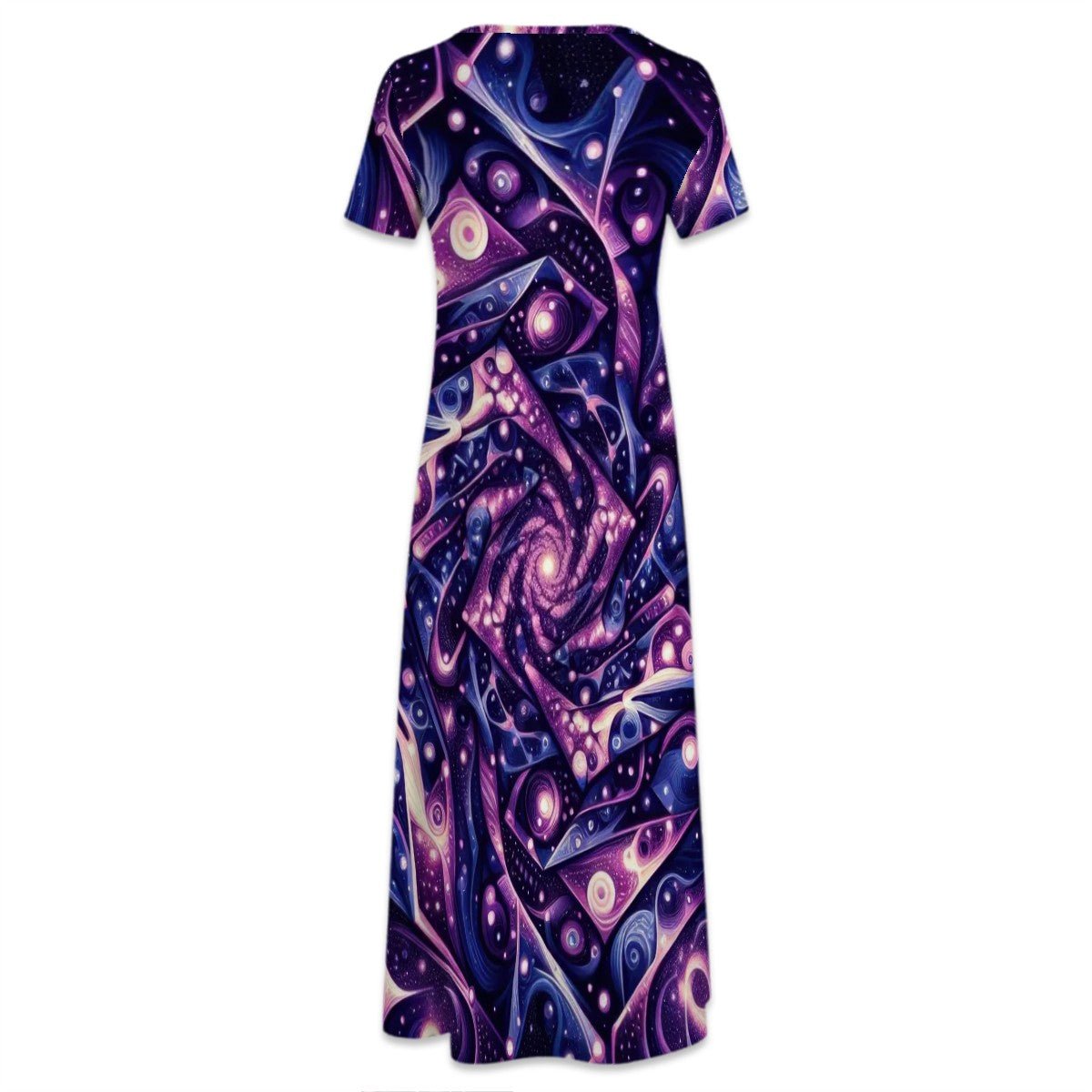 Galactic Purple Crew Neck Short Sleeve Maxi Dress - Gregg Acini Adoree Designs - Dress