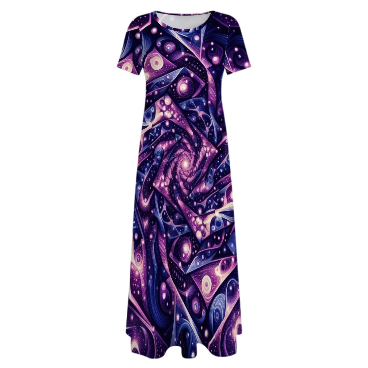 Galactic Purple Crew Neck Short Sleeve Maxi Dress - Gregg Acini Adoree Designs - Dress