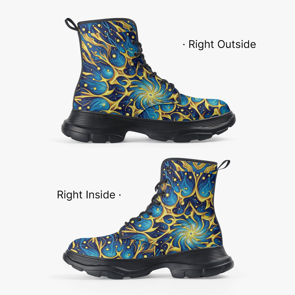 Galactic Yellow and Blue Casual Leather Chunky Boots - Gregg Acini Adoree Designs - Boots