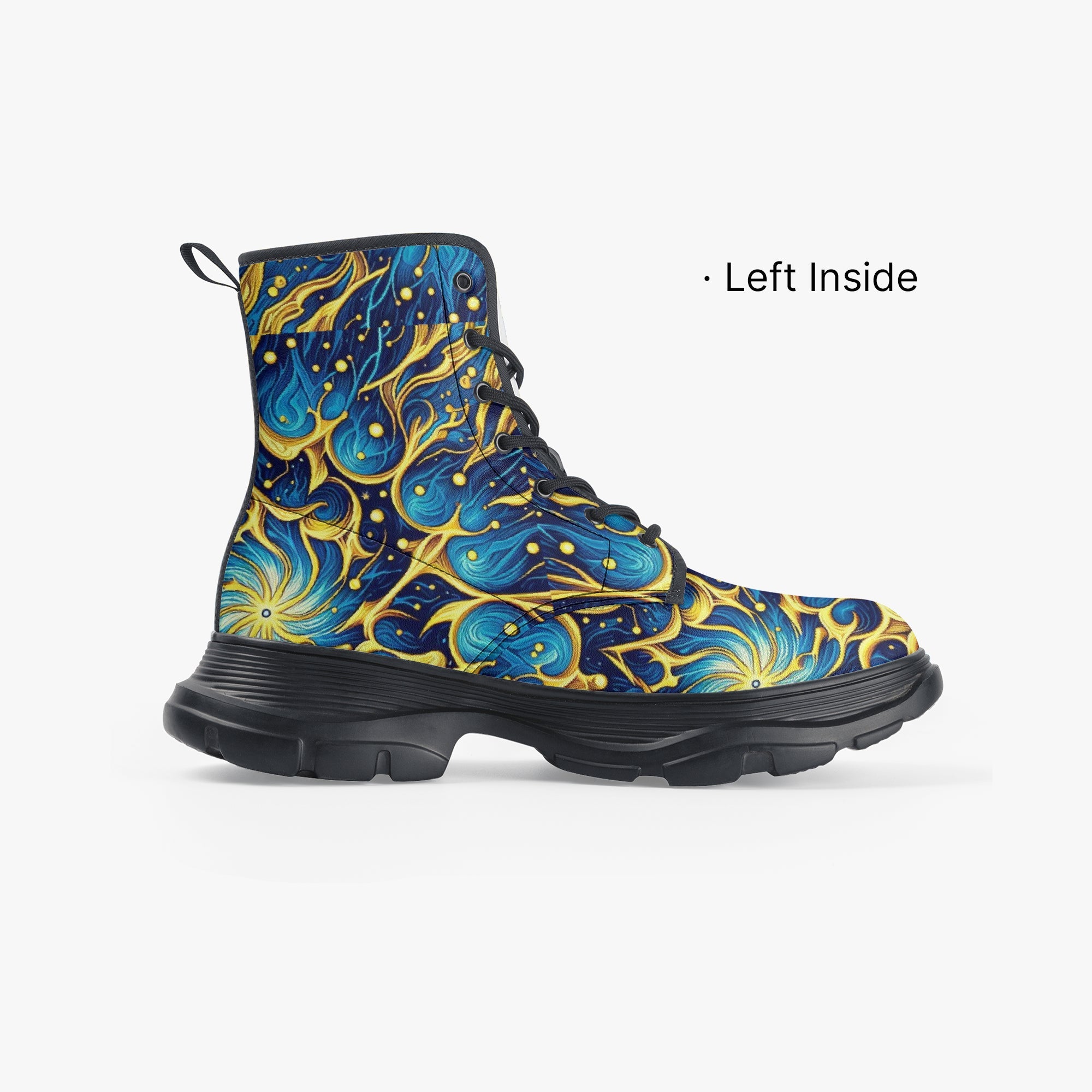 Galactic Yellow and Blue Casual Leather Chunky Boots - Gregg Acini Adoree Designs - Boots