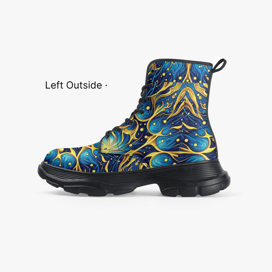Galactic Yellow and Blue Casual Leather Chunky Boots - Gregg Acini Adoree Designs - Boots