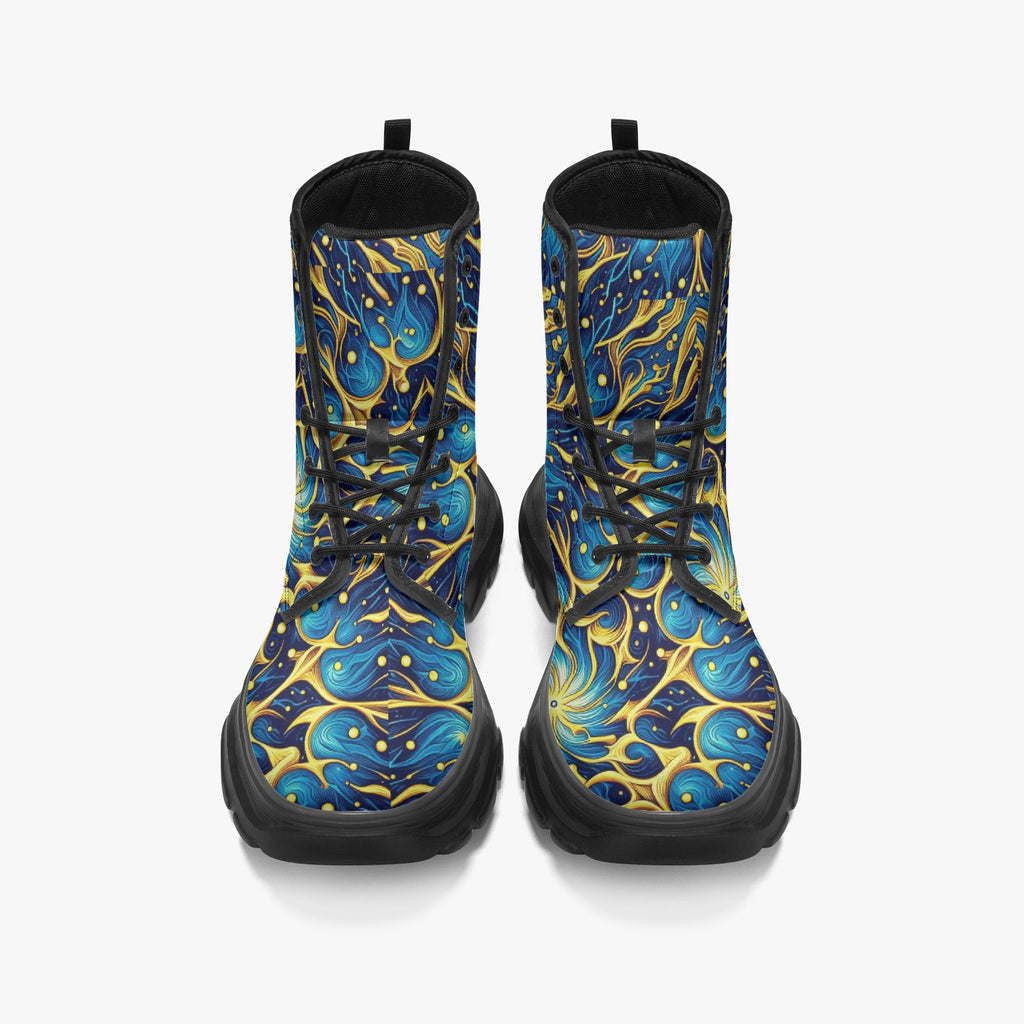 Galactic Yellow and Blue Casual Leather Chunky Boots - Gregg Acini Adoree Designs - Boots