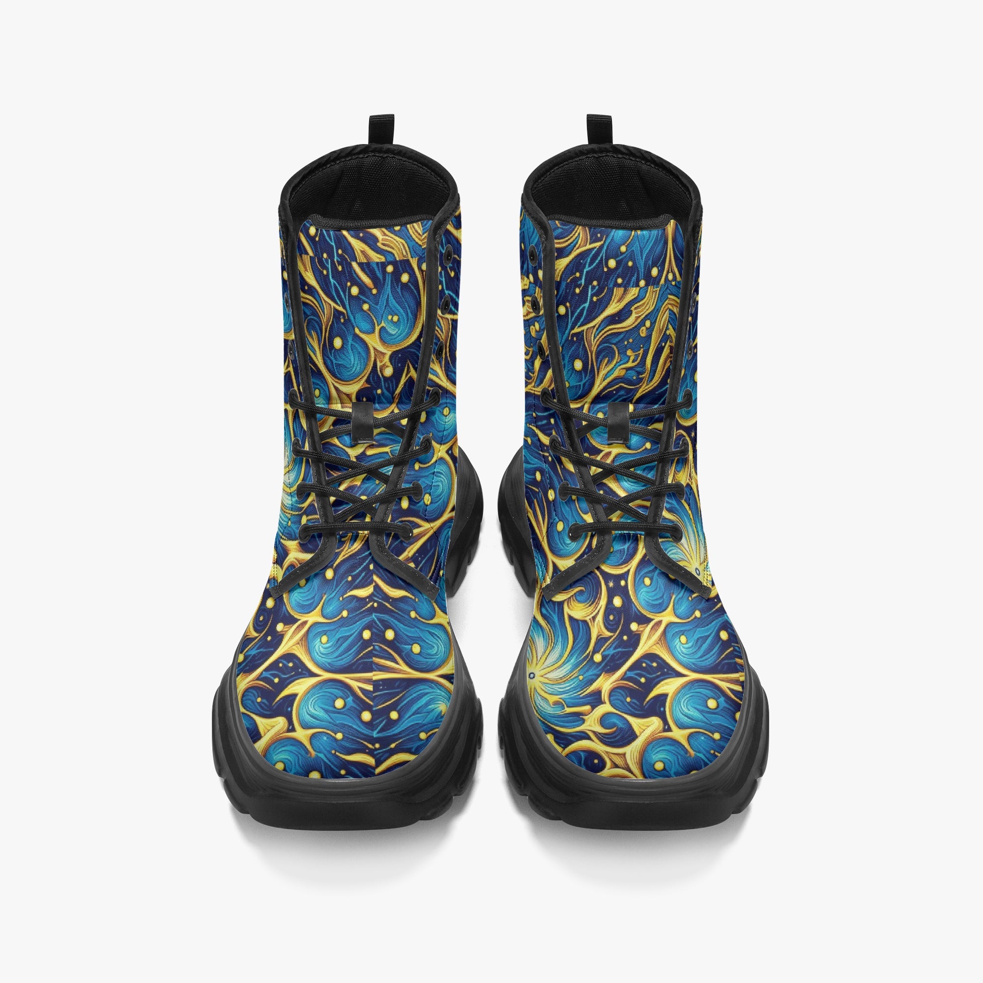 Galactic Yellow and Blue Casual Leather Chunky Boots - Gregg Acini Adoree Designs - Boots