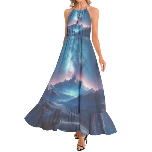 Galaxy 1 Ruffle Hem Halter Neck Maxi Dress - Gregg Acini Adoree Designs - Dress
