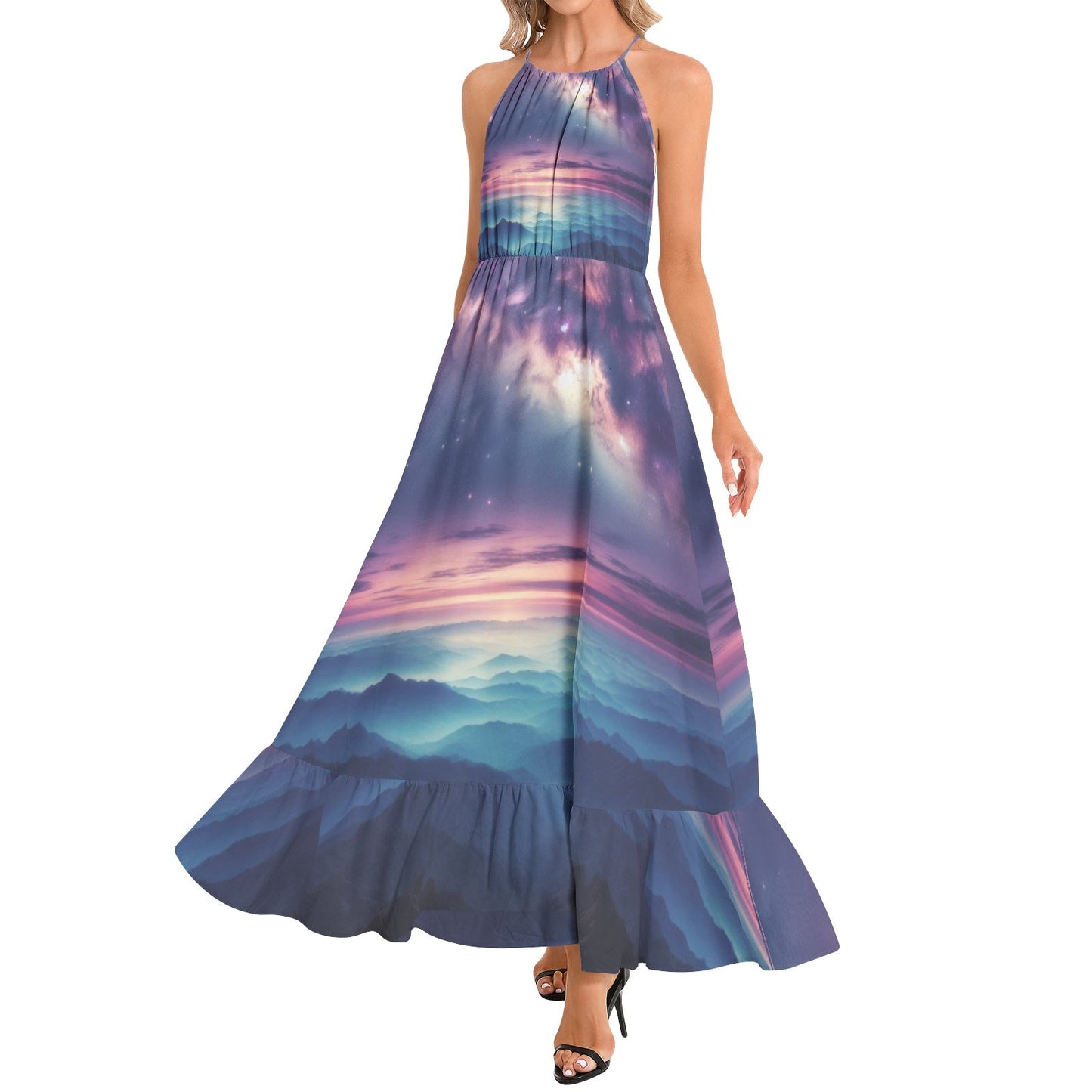 Galaxy 2 Ruffle Hem Halter Neck Maxi Dress - Gregg Acini Adoree Designs - Dress