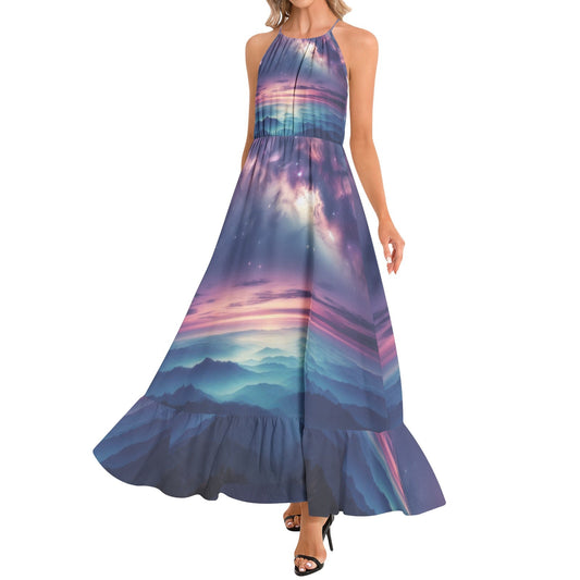 Galaxy 2 Ruffle Hem Halter Neck Maxi Dress - Gregg Acini Adoree Designs - Dress