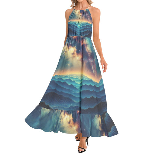 Galaxy 3 Ruffle Hem Halter Neck Maxi Dress - Gregg Acini Adoree Designs - Dress
