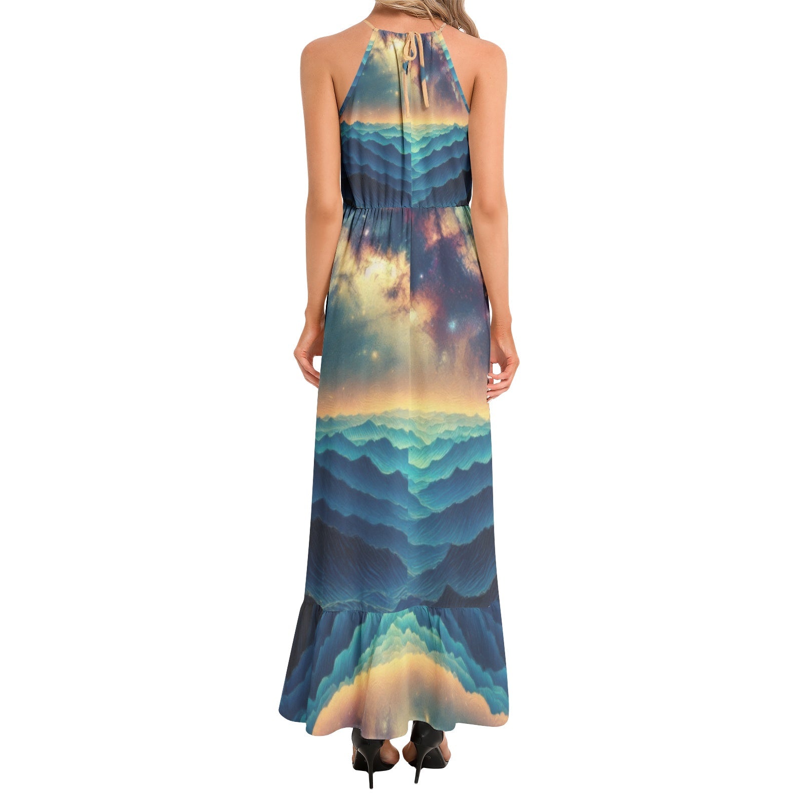 Galaxy 3 Ruffle Hem Halter Neck Maxi Dress - Gregg Acini Adoree Designs - Dress