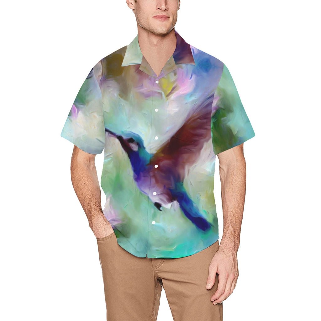 Gentle Hummingbirds Hawaiian Shirt with Chest Pocket &Merged Design - Gregg Acini Adoree Designs - Button Down Shirt
