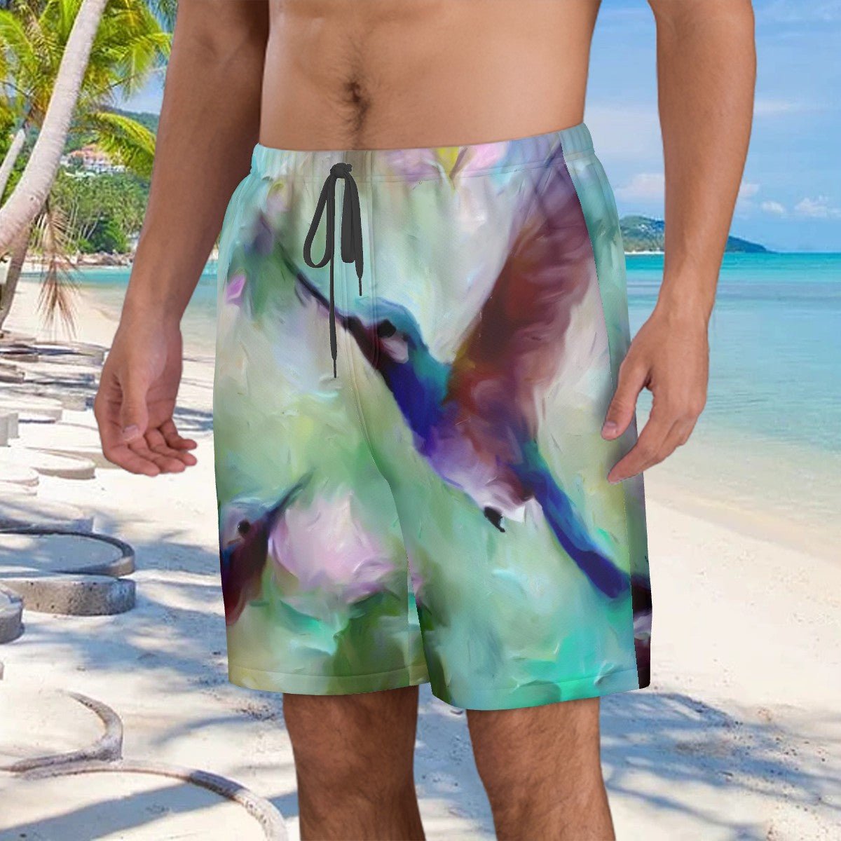 Gentle Hummingbirds Men's Beach Shorts - Gregg Acini Adoree Designs - Swimsuit