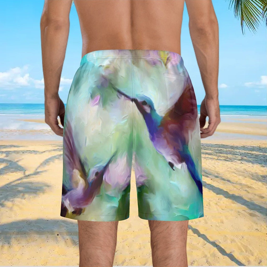 Gentle Hummingbirds Men's Beach Shorts - Gregg Acini Adoree Designs - Swimsuit