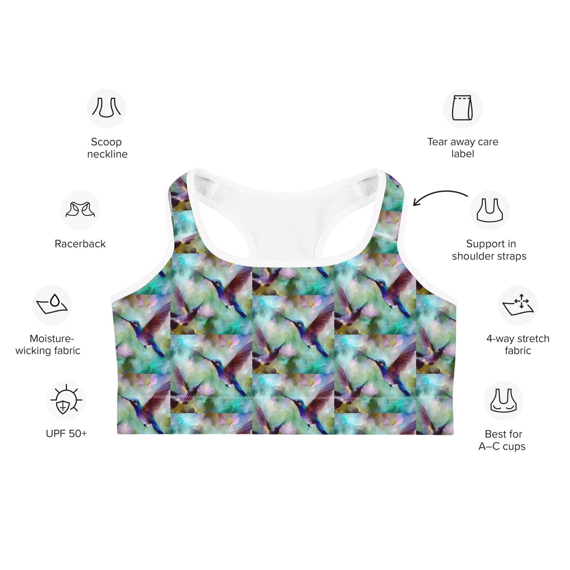 Gentle Hummingbirds Sports bra - Gregg Acini Adoree Designs - Sports Bra