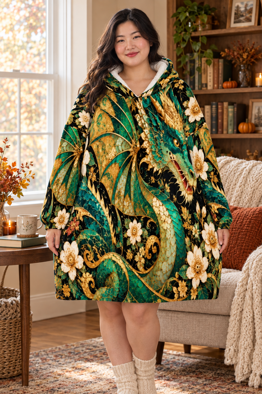 Gilded Jade Dragon blanket hoodie lifestyle