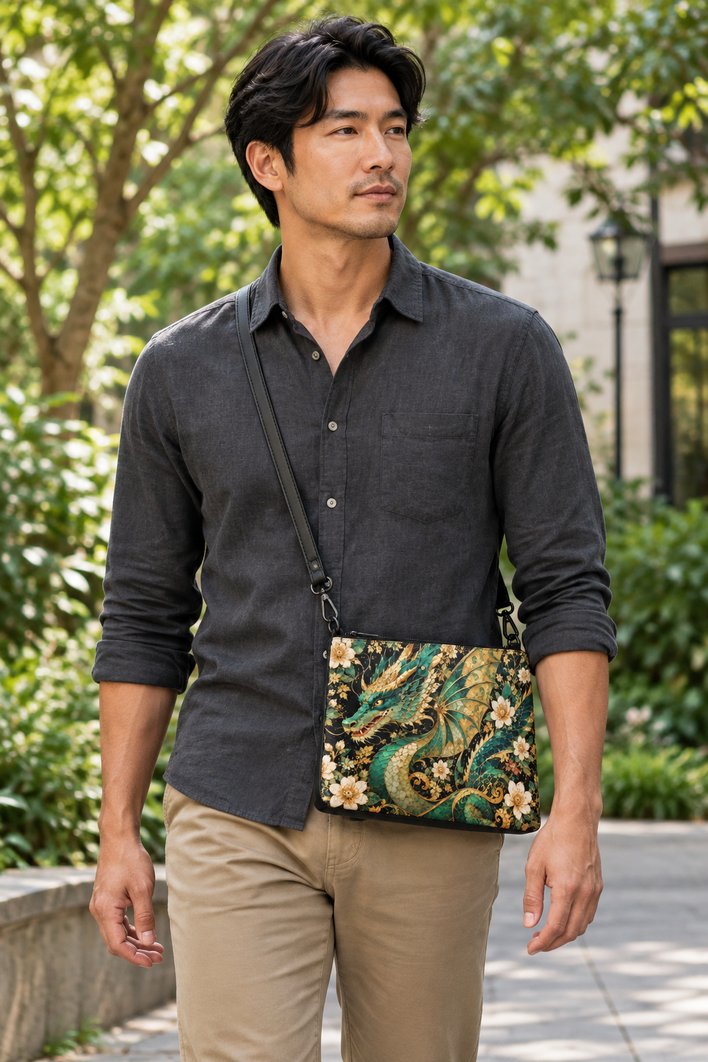 Gilded Jade Dragon crossbody lifestyle