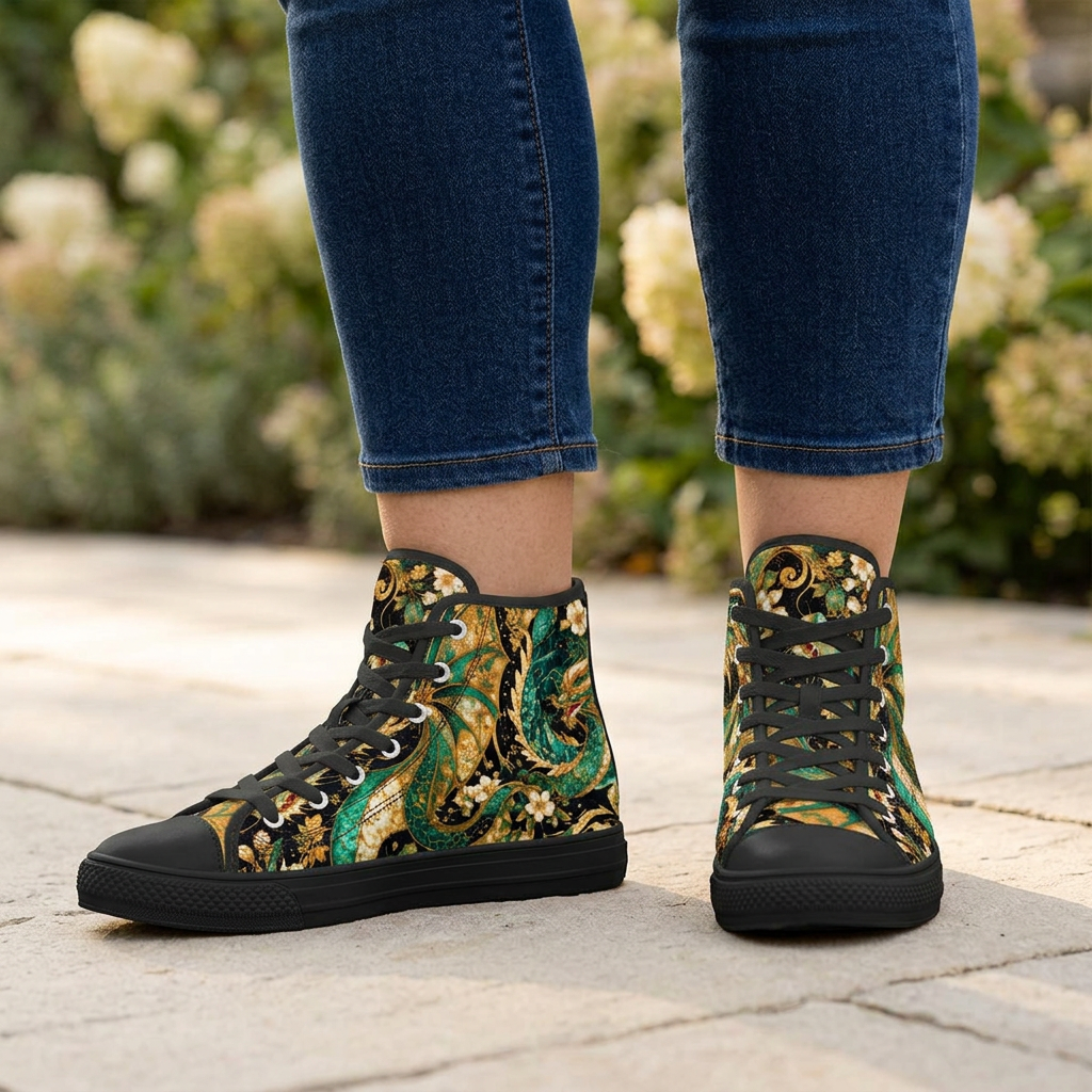 Gilded Jade Dragon high top shoes lifestyle image