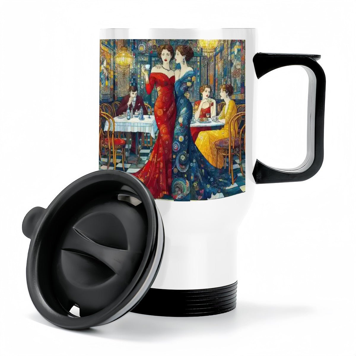 Girlfriends Travel Coffee Mug with Handle (14oz) (Made in USA) - Gregg Acini Adoree Designs - Mug