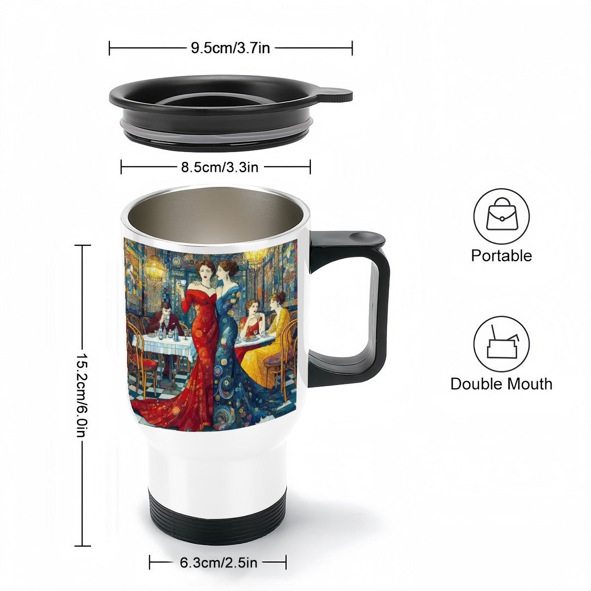 Girlfriends Travel Coffee Mug with Handle (14oz) (Made in USA) - Gregg Acini Adoree Designs - Mug