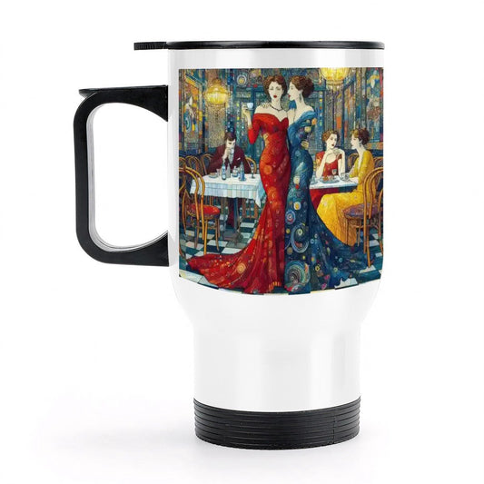 Girlfriends Travel Coffee Mug with Handle (14oz) (Made in USA) - Gregg Acini Adoree Designs - Mug