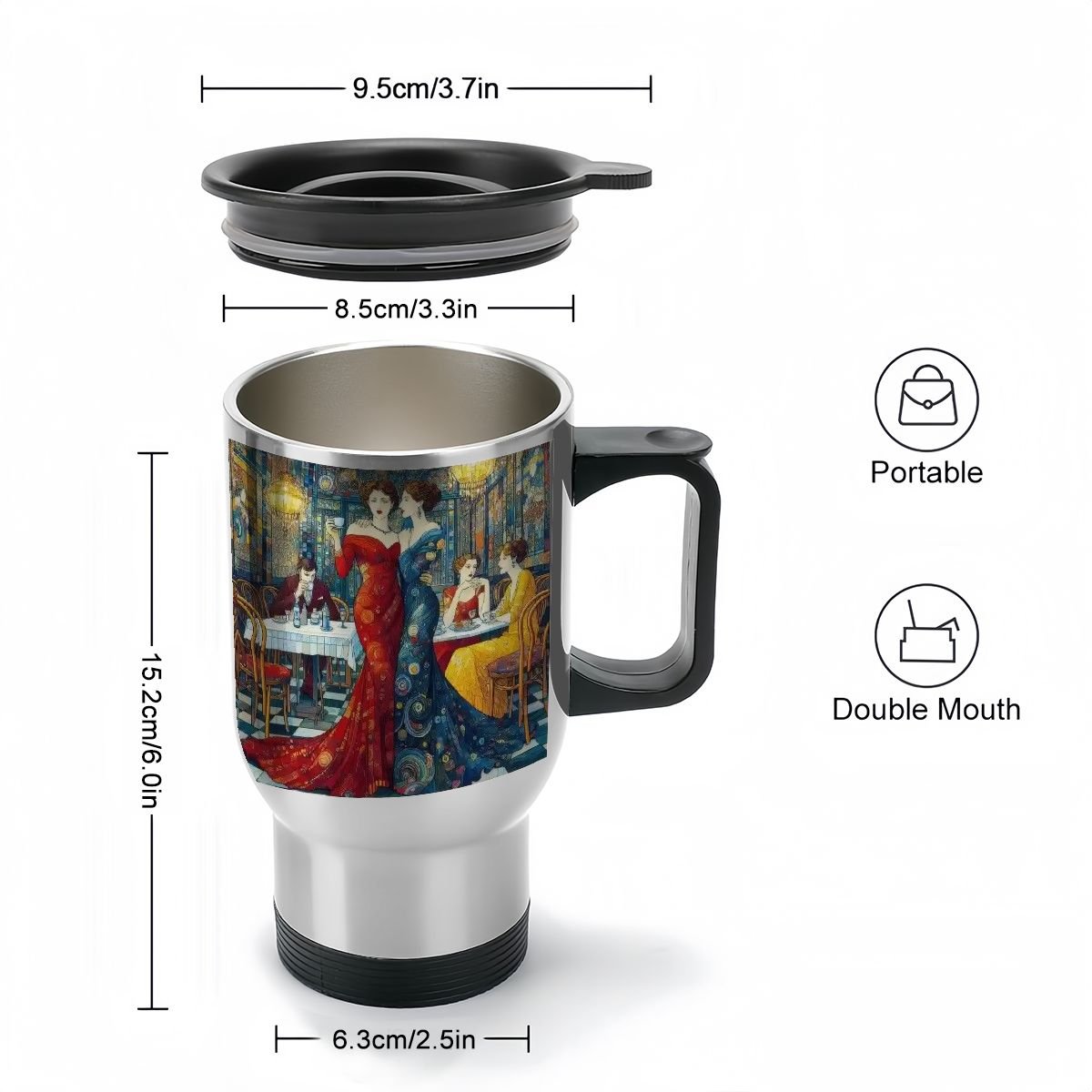 Girlfriends Travel Coffee Mug with Handle (14oz) (Made in USA) - Gregg Acini Adoree Designs - Mug