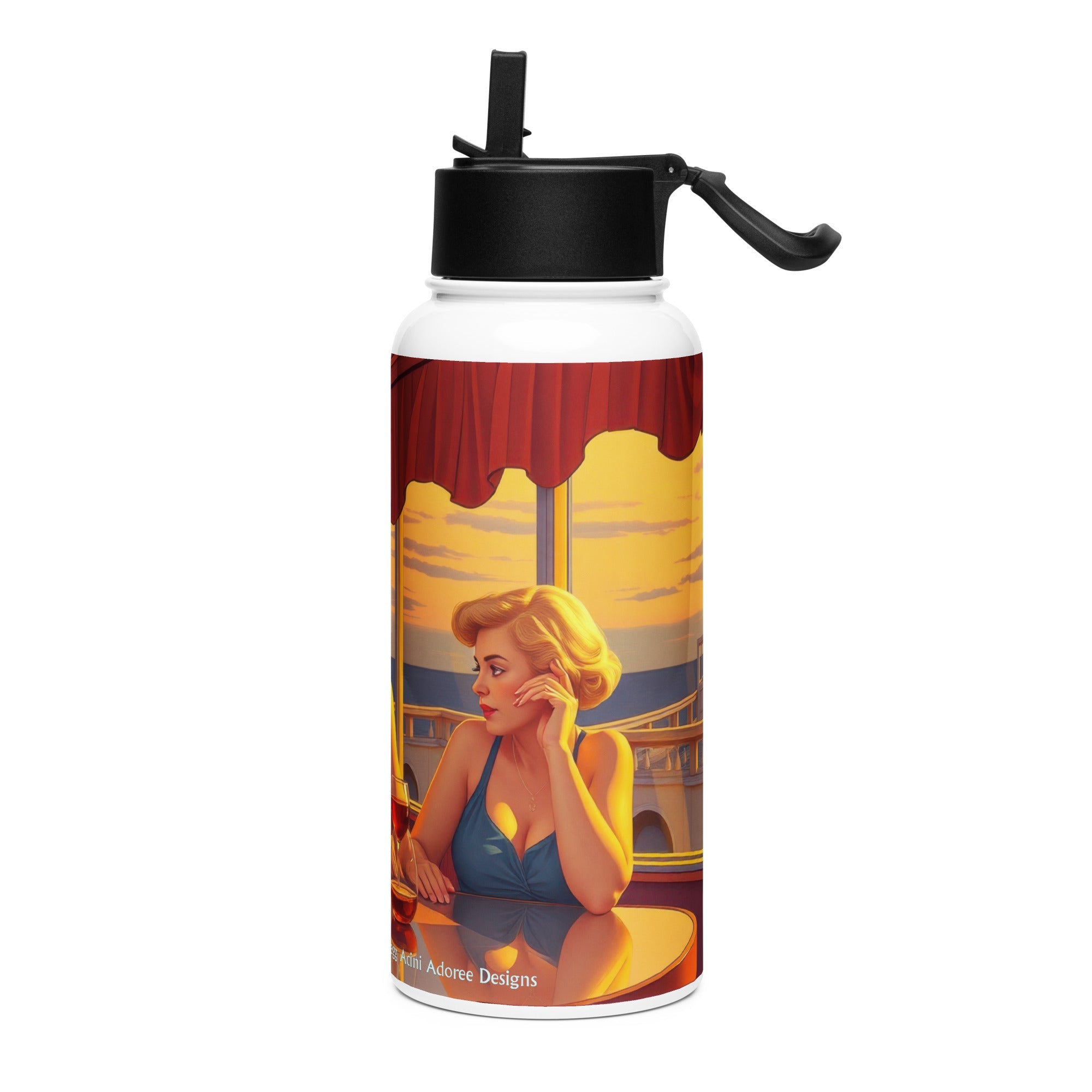 Glamorous Friends Stainless steel water bottle with a straw lid - Gregg Acini Adoree Designs - water bottle