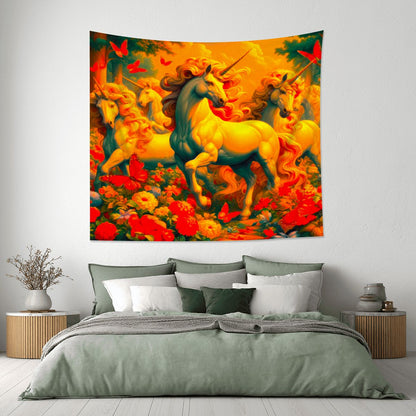 Golden Unicorns and Butterflies Lightweight Wall Tapestry (Fabric Wall Hanging - USA) - Gregg Acini Adoree Designs - Wall Coverings