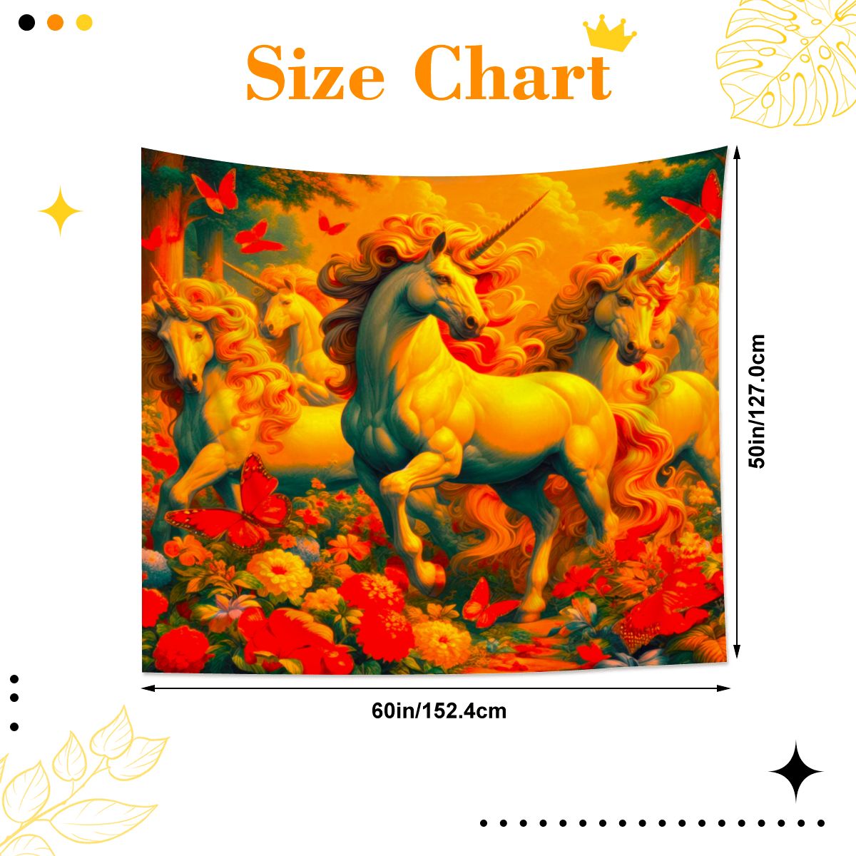 Golden Unicorns and Butterflies Lightweight Wall Tapestry (Fabric Wall Hanging - USA) - Gregg Acini Adoree Designs - Wall Coverings