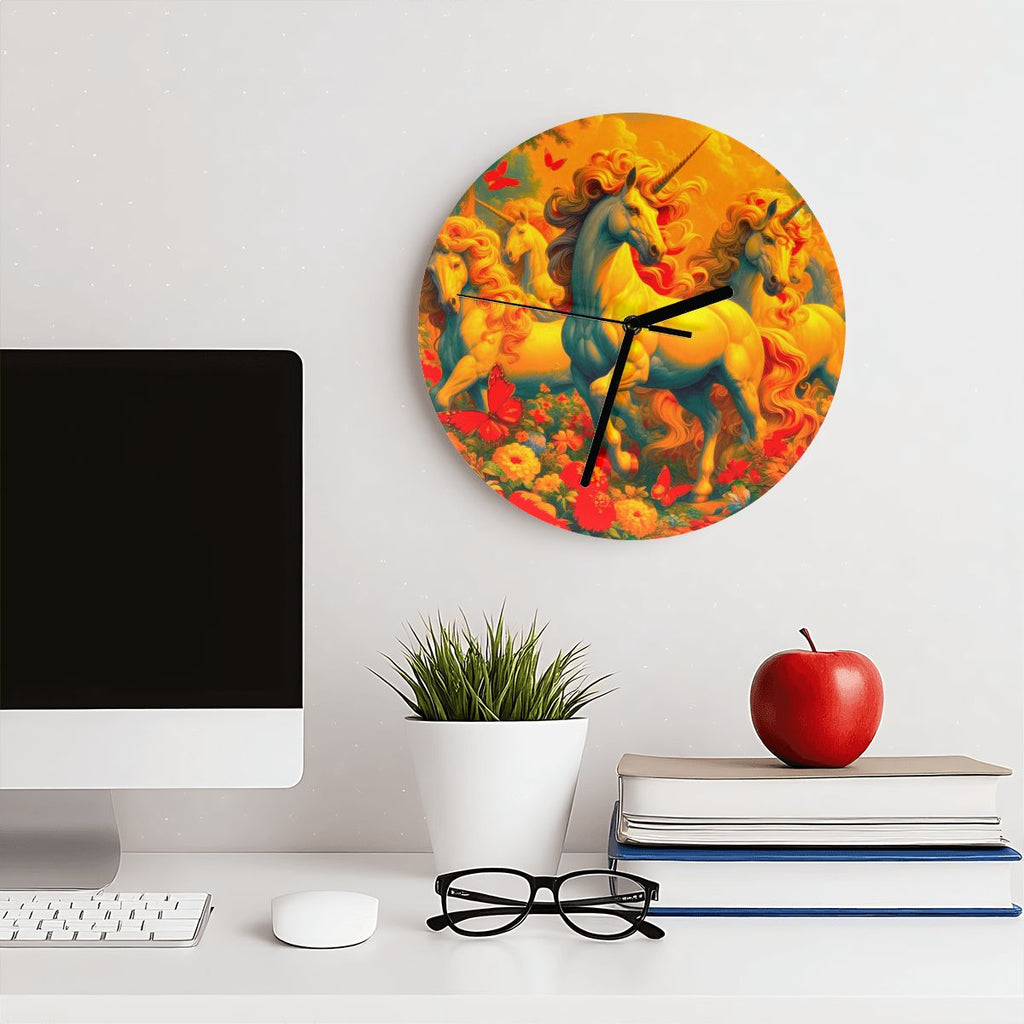 Golden Unicorns and Butterflies MDF Wall Clock (Made in USA) - Gregg Acini Adoree Designs - Wall Clock