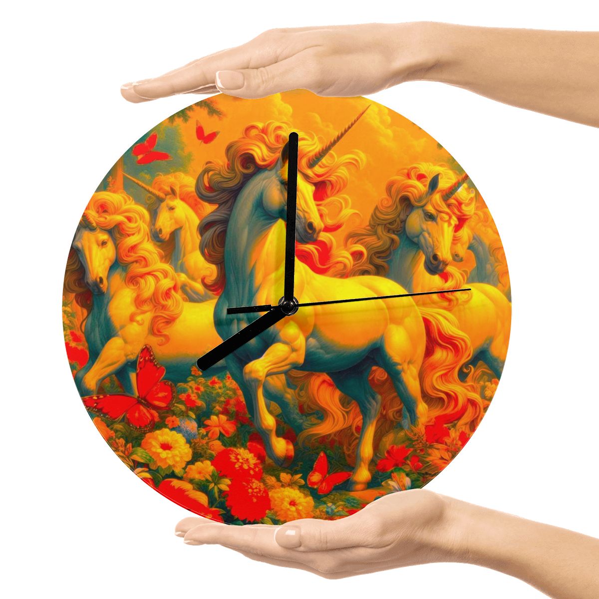 Golden Unicorns and Butterflies MDF Wall Clock (Made in USA) - Gregg Acini Adoree Designs - Wall Clock