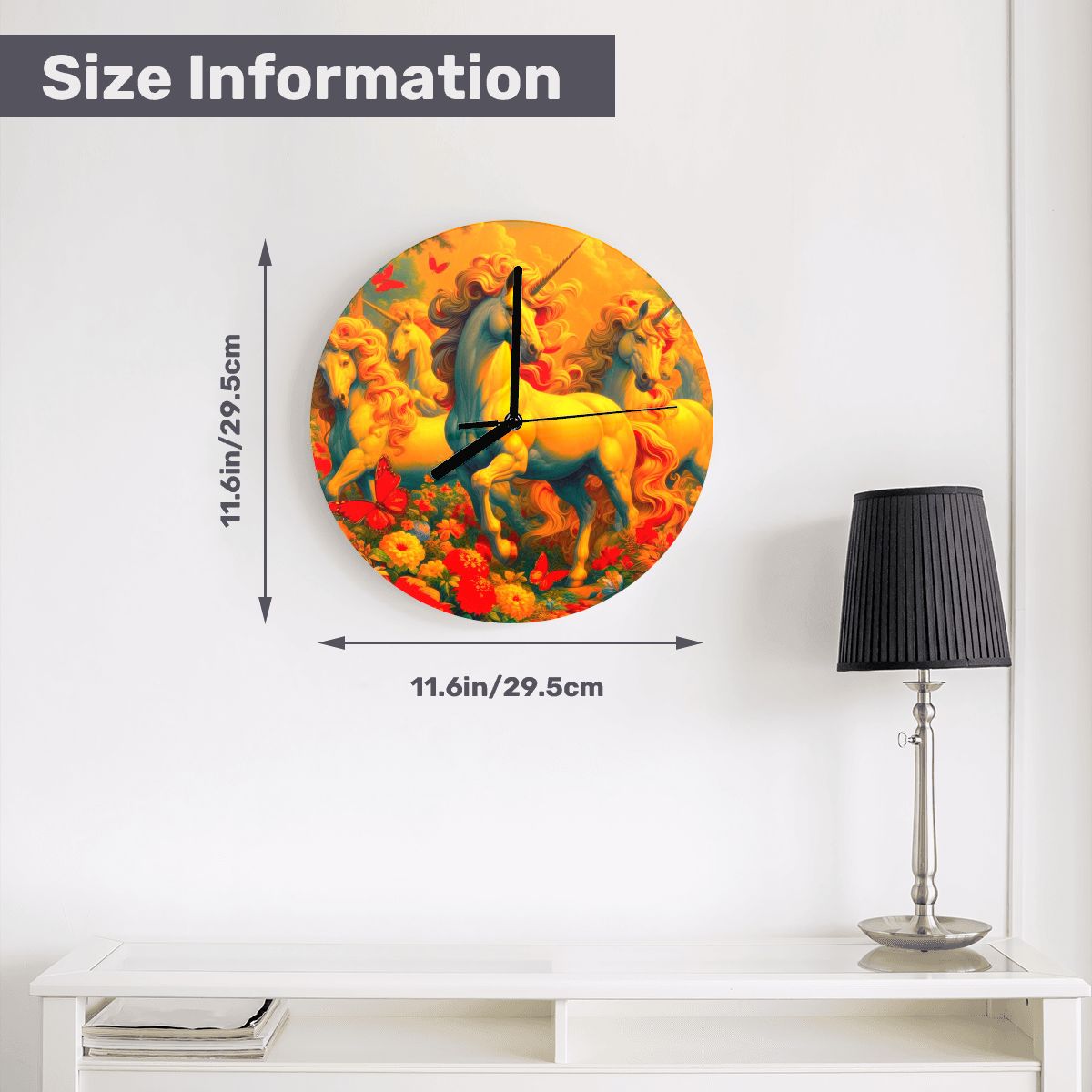 Golden Unicorns and Butterflies MDF Wall Clock (Made in USA) - Gregg Acini Adoree Designs - Wall Clock